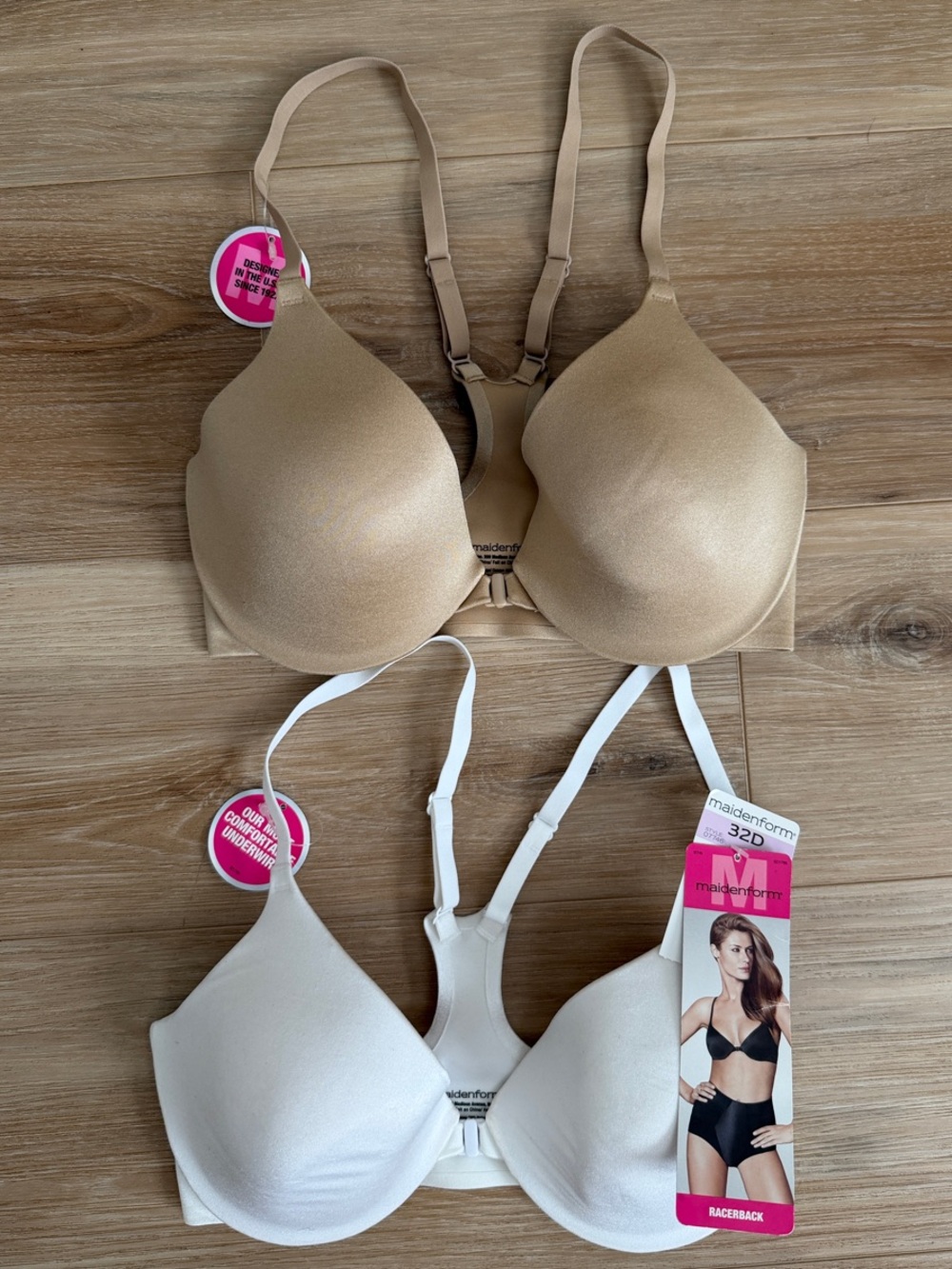 Maidenform Dream Racerback Bras Tan & White 32D Front Closure